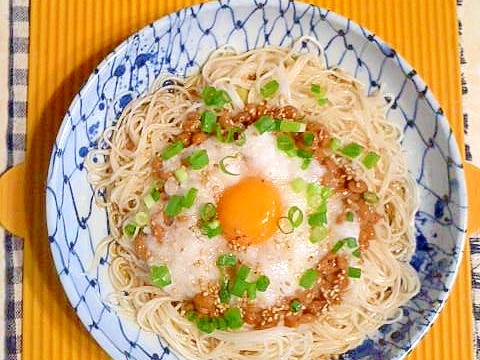 とろろ納豆のぶっかけ素麺♪